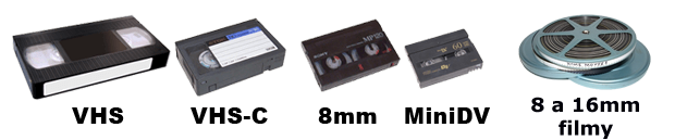 VHS, VHS-C, 8mm, Hi8, MiniDV, 8mm, 16mm kotouče